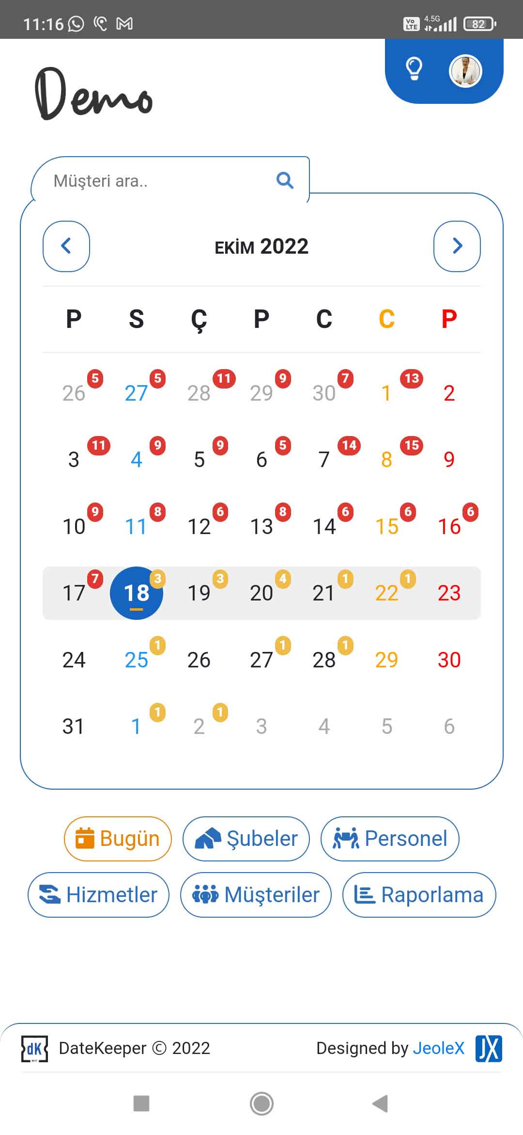 Datekeeper web tabanlı takvim yazılımı görünümü